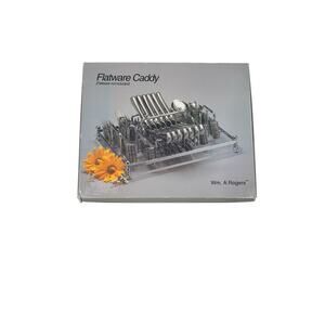 Vintage Wm. A Rogers Flatware‎ Caddy Chrome Acrylic Open Box MCM Style
